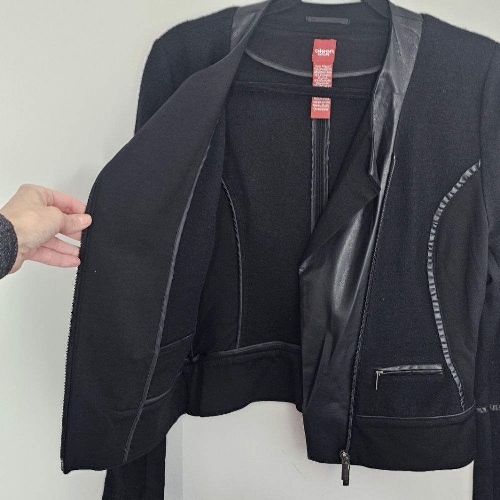 Olsen Wool Vegan Leather Zip Up Jacket Size 2 - Picture 9 of 13